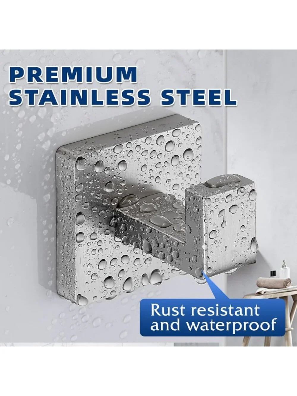 Heavy Duty Stainless Steel Towel Hooks - Modern Wall Mounted 2 Pack for